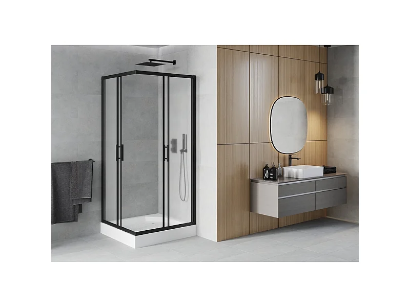 Mexen Rio cabine de douche carrée 90 x 90 cm, dépoli, noir + receveur de douche, blanc - 860-090-090-70-30-4510