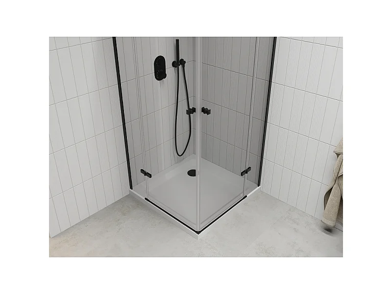 Mexen Roma Duo swing shower cabin 80 x 80 cm, transparent, black + Flat shower tray - 854-080-080-70-02-4010B