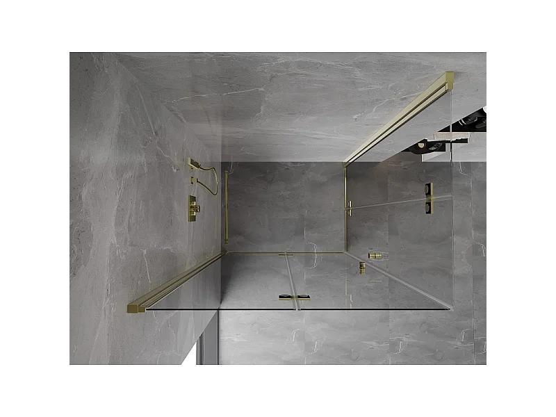 Mexen Mist-F Duo brusekabine foldbar venstre 85 x 80 cm, transparent, guldfarvet - 8A6-085L-080P-50-00