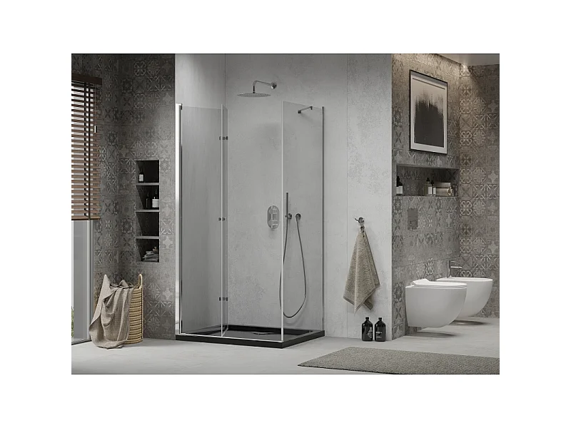 Mexen Lima cabine de douche pliable 100 x 80 cm, transparent, chrome + receveur Flat, noir - 856-100-080-01-00-4070