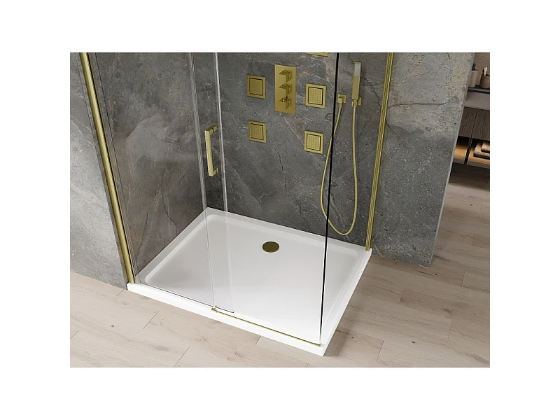 Mexen Omega skydebrusekabine 140 x 90 cm, transparent, guld + flad brusekar - 825-140-090-50-00-4010