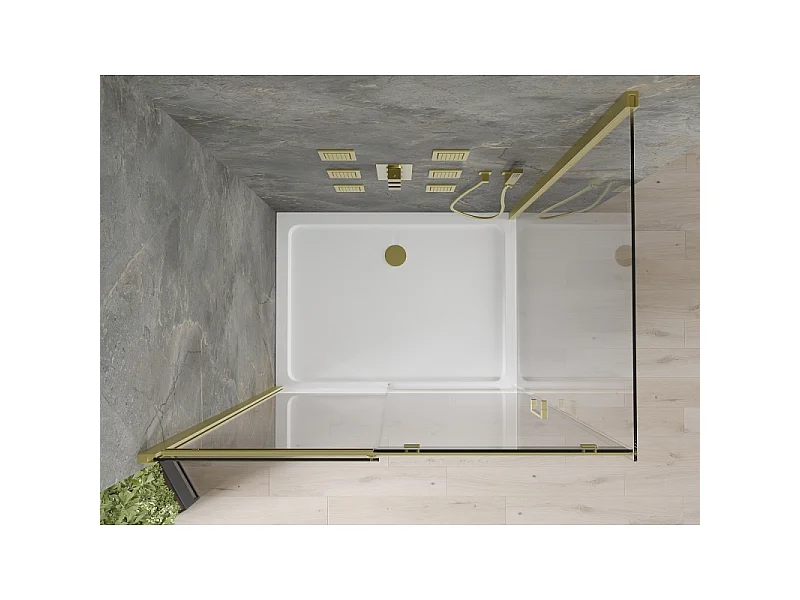 Mexen Omega skydebrusekabine 140 x 90 cm, transparent, guld + flad brusekar - 825-140-090-50-00-4010