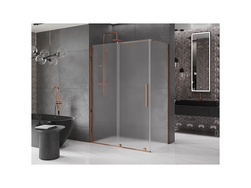 Mexen Velar drsna tuš kabina 150 x 80 cm, mat, rožnato zlato - 871-150-080-31-60