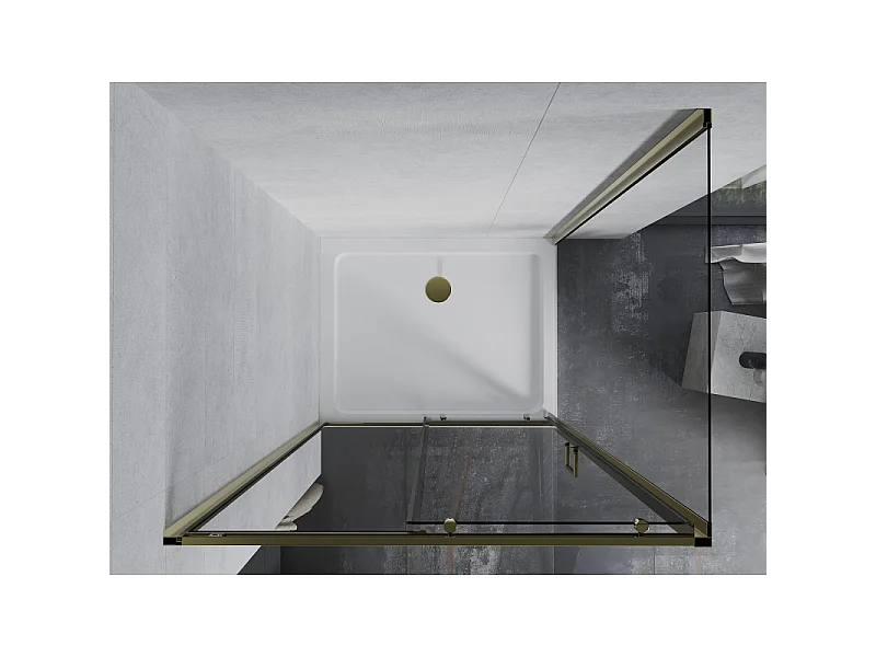Mexen Apia skydeduschkabine 100 x 70 cm, transparent, guld + Flat brusekar, hvid - 840-100-070-50-00-4010G