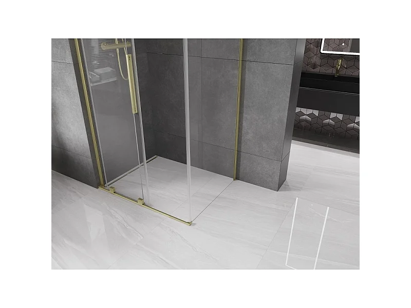Mexen Velar L sliding shower cabin 100 x 75 cm, transparent, brushed gold - 871-100-075-03-55