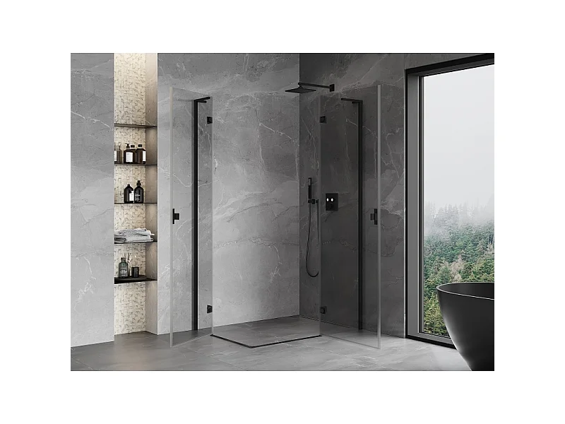 Mexen Mist-H L Duo brusekabine med højre hængseldør 110 x 115 cm, transparent, sort - 8A5L-110L-115P-70-00
