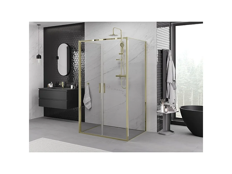 Mexen Exo-3S cabine de douche à 3 parois pivotante 70 x 80 cm, transparent, or - 814-070-080-50-00-3S