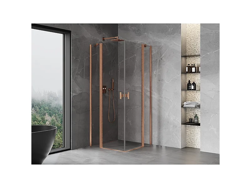 Mexen Mist Duo draaideur douchecabine 120 x 120 cm, transparant, geborsteld koper - 8A4-120-120-65-00