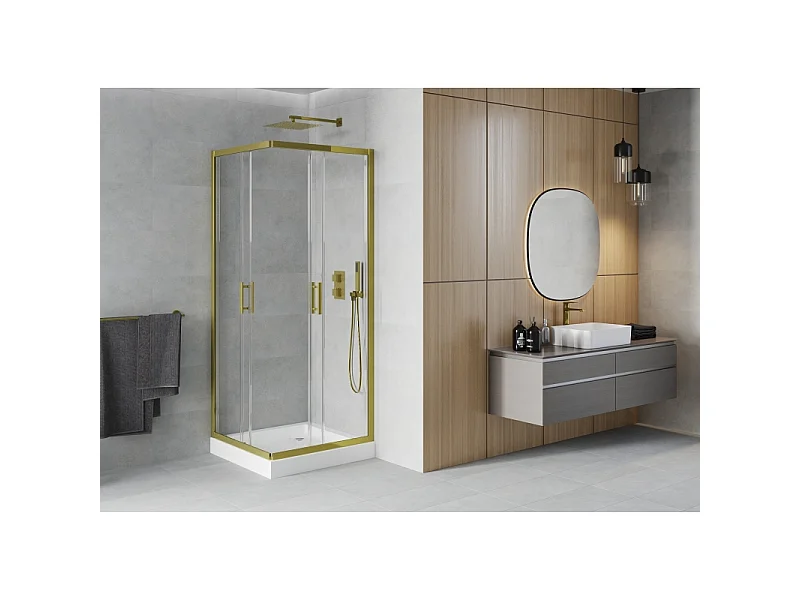 Mexen Rio kwadratische douchecabine 70 x 70 cm, transparant, goud + douchebak, wit - 860-070-070-50-00-4510