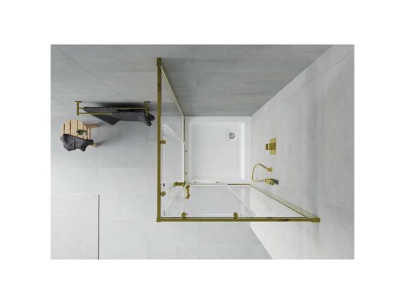 Mexen Rio kwadratische douchecabine 70 x 70 cm, transparant, goud + douchebak, wit - 860-070-070-50-00-4510
