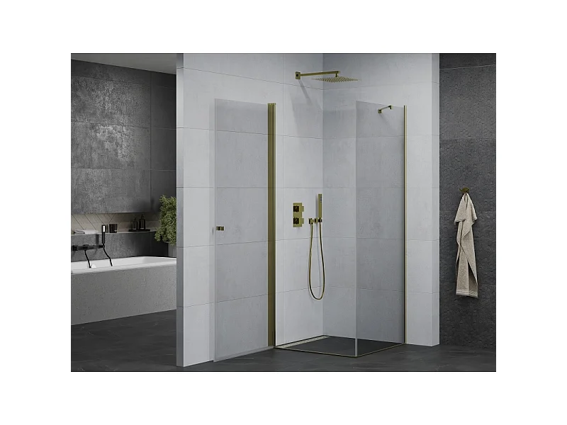 Mexen Pretoria scharnierende douchecabine 100 x 100 cm, transparant, goud - 852-100-100-50-00