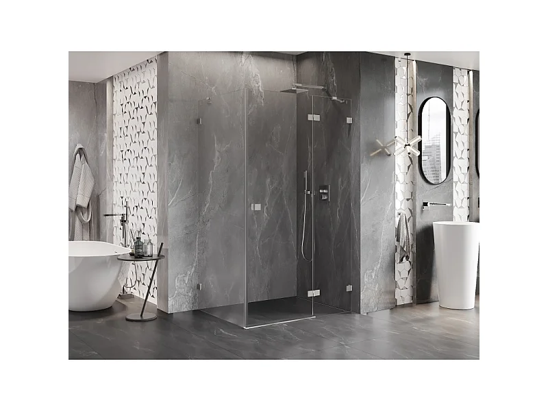 Mexen Lunar prhašna kabina s tečnimi vrati na desni strani 100 x 90 cm, prozorna, krtačeni nikelj - 834-100-090-97-00-P