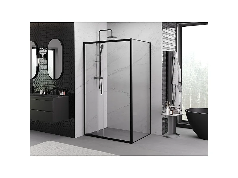 Mexen Exo verschiebbare Duschkabine 95 x 80 cm, transparent, schwarz - 8153-095-080-70-00