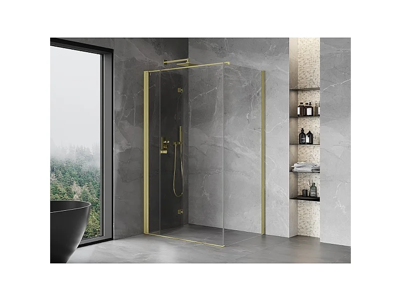 Mexen Mist-F foldbar brusekabine venstre 95 x 120 cm, transparent, børstet guld - 8A6T-095-120-55-00-L