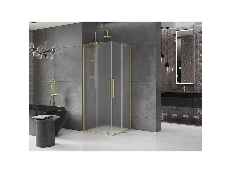 Mexen Velar Duo skydedør brusekabine 80 x 80 cm, frostet, børstet guld - 871-080-080-32-55