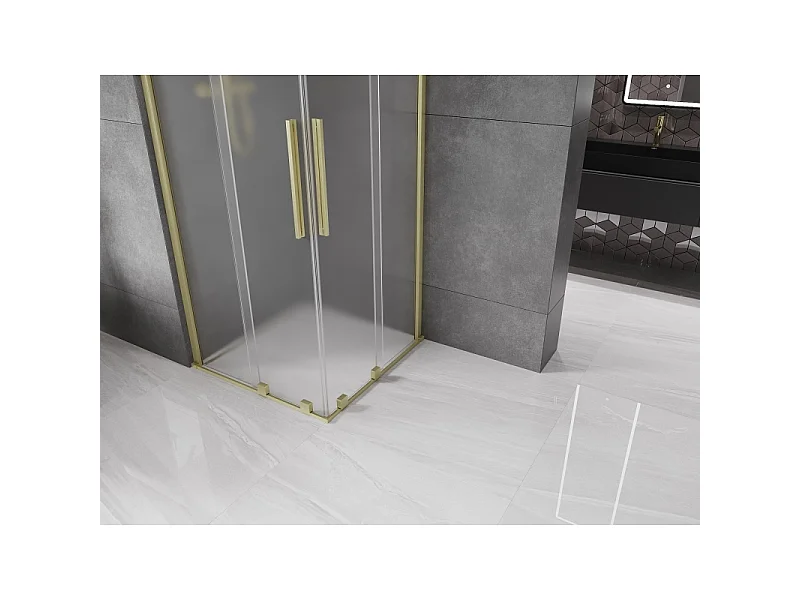 Mexen Velar Duo skydedør brusekabine 80 x 80 cm, frostet, børstet guld - 871-080-080-32-55