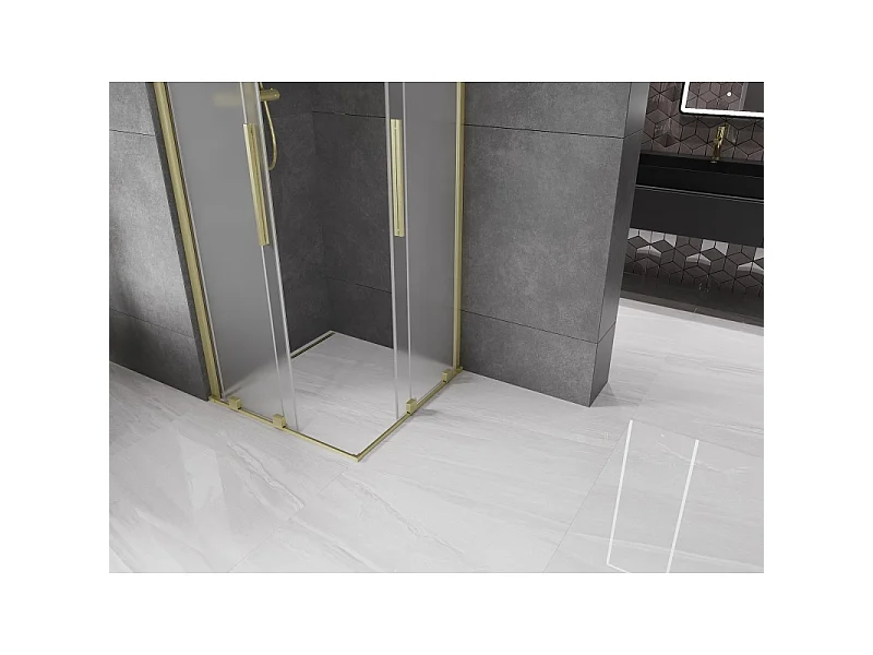 Mexen Velar Duo skydedør brusekabine 80 x 80 cm, frostet, børstet guld - 871-080-080-32-55