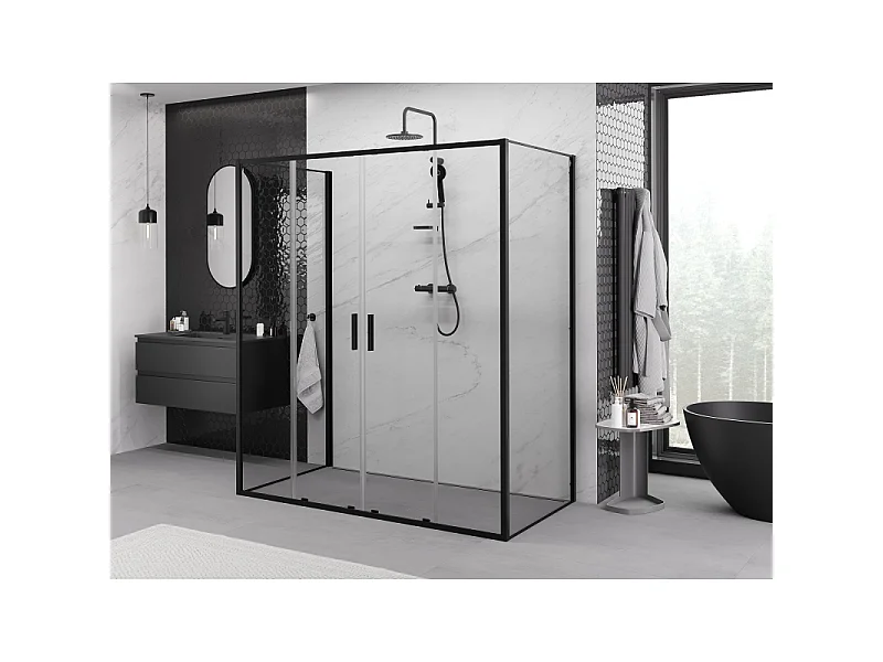 Mexen Exo-3S kabina prysznicowa 3-ścienna rozsuwana 180 x 85 cm, transparent, czarna - 8152-180-085-70-00-3S