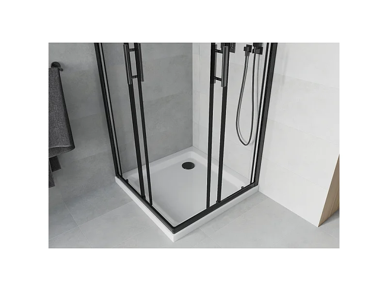 Mexen Rio kvadratisk brusekabine 80 x 80 cm, transparent, sort + Flat brusekar, hvid - 860-080-080-70-00-4010B