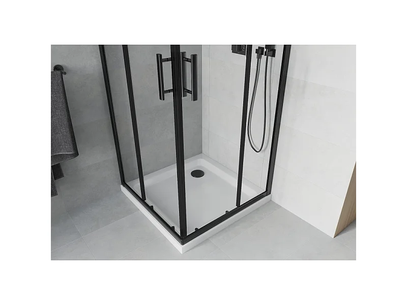 Mexen Rio kvadratisk brusekabine 80 x 80 cm, transparent, sort + Flat brusekar, hvid - 860-080-080-70-00-4010B