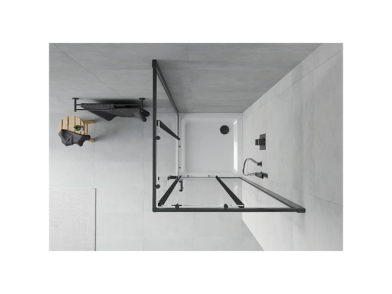 Mexen Rio kvadratisk brusekabine 80 x 80 cm, transparent, sort + Flat brusekar, hvid - 860-080-080-70-00-4010B