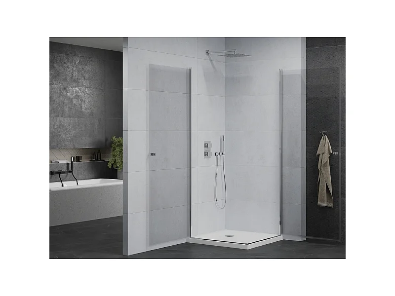 Mexen Pretoria Duo Pivot Shower Cabin 70 x 70 cm, Transparent, Chrome + Flat Shower Tray - 852-070-070-01-02-4010
