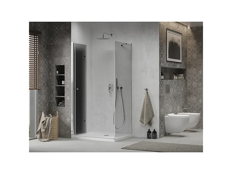 Mexen Lima kabina prysznicowa składana 100 x 80 cm, grafit, chrom + brodzik Flat, biały - 856-100-080-01-40-4010