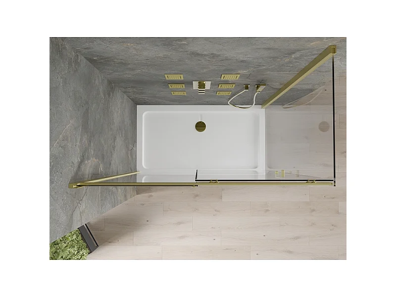 Mexen Omega cabine de douche coulissante 130 x 70 cm, transparente, or + receveur Flat - 825-130-070-50-00-4010