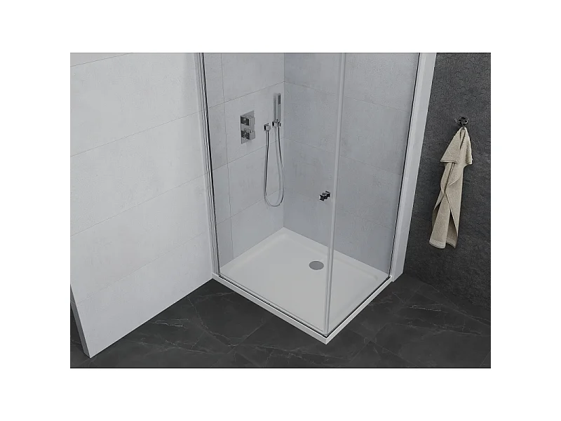 Mexen Pretoria kabina prysznicowa uchylna 70 x 80 cm, transparent, chrom + brodzik Flat - 852-070-080-01-00-4010