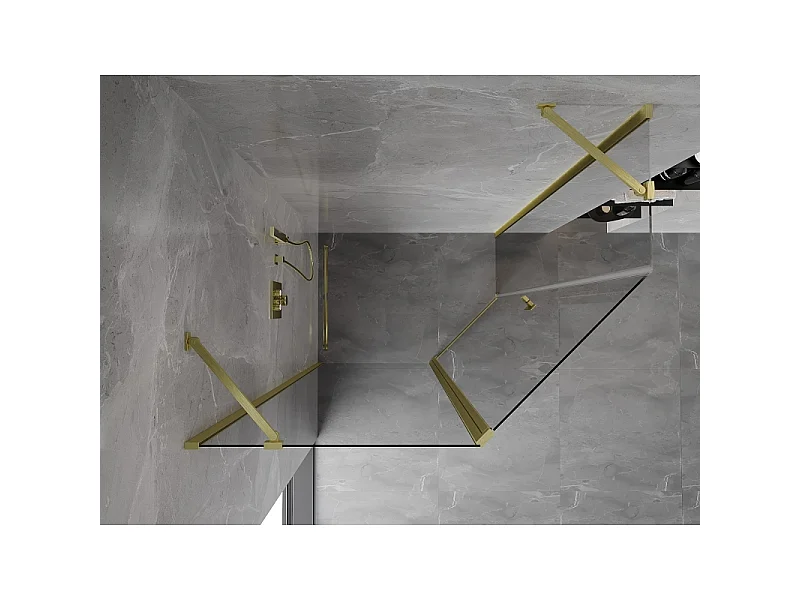 Mexen Mist cabine de duche pentagonal assimétrica com porta de abrir 100 x 90 cm, transparente, dourado escovado