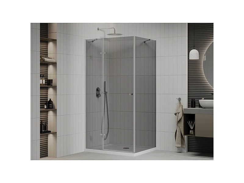 Mexen Roma svingbar brusekabine 90 x 120 cm, grafit, krom + Flat brusekar, hvid - 854-090-120-01-40-4010