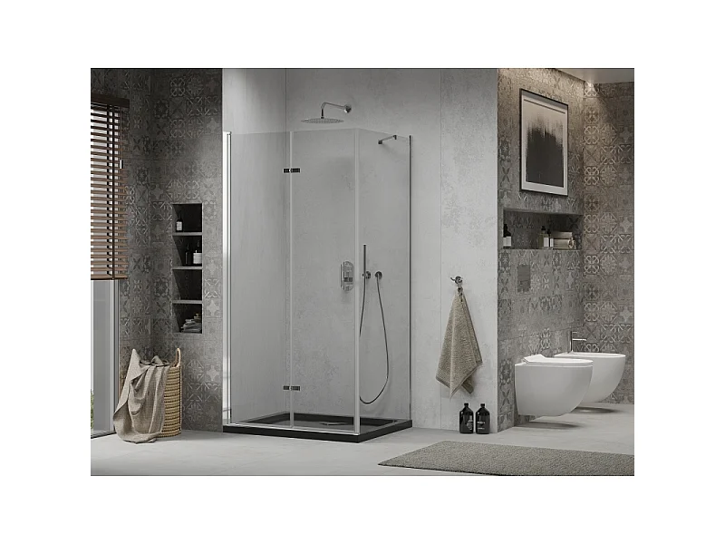 Mexen Lima pregibna tuš kabina 120 x 80 cm, prozorna, krom + kad Flat, črna - 856-120-080-01-00-4070