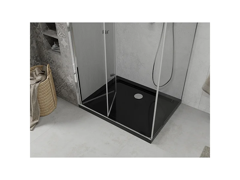 Mexen Lima pregibna tuš kabina 120 x 80 cm, prozorna, krom + kad Flat, črna - 856-120-080-01-00-4070