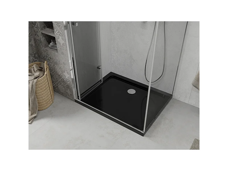 Mexen Lima pregibna tuš kabina 120 x 80 cm, prozorna, krom + kad Flat, črna - 856-120-080-01-00-4070