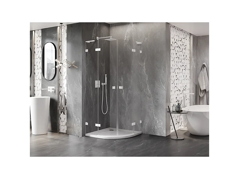 Mexen Lunar L cabine de douche semi-circulaire battante 100 x 100 cm, transparent, blanc - 833L-100L-100P-20-00