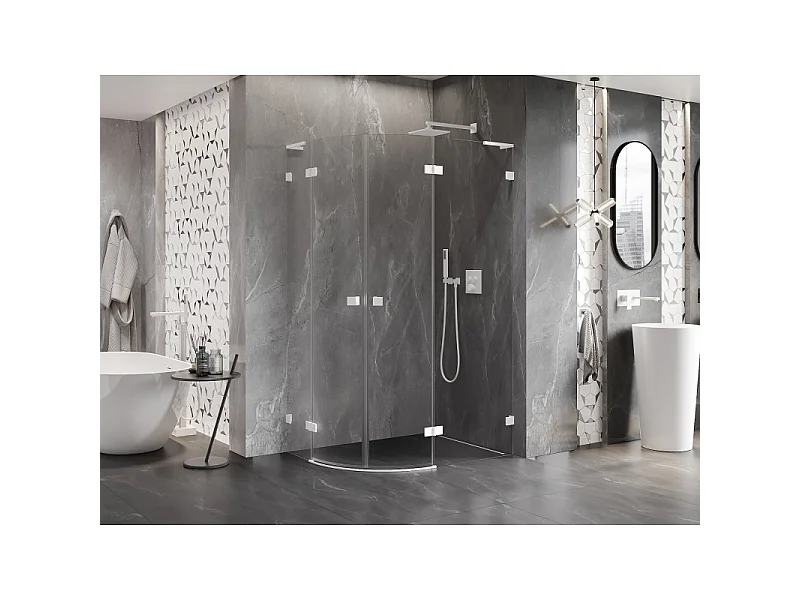 Mexen Lunar L Duschkabine halbrund schwenkbar rechts 100 x 90 cm, transparent, weiß - 833L-100P-090L-20-00
