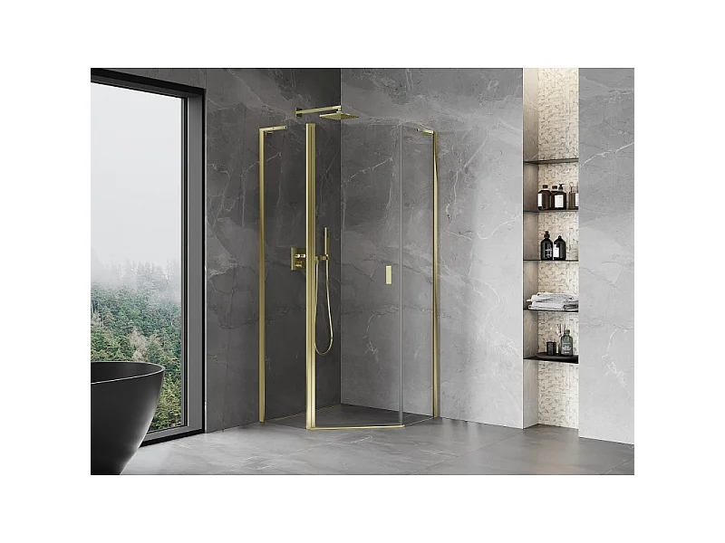 Mexen Mist L pentagonal shower cabin hinged 80 x 80 cm, transparent, gold - 8A8L-080-080-50-00