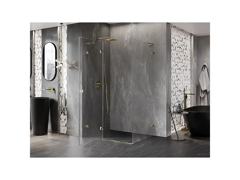 Mexen Lunar L venstrehængt brusekabine 90 x 80 cm, transparent, gylden - 834L-090-080-50-00-L