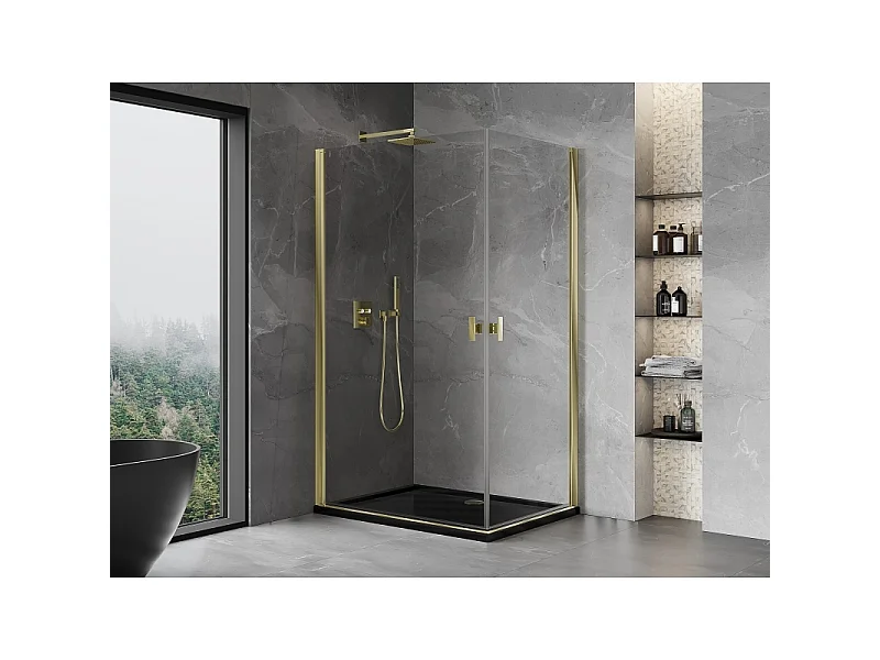 Mexen Mist-B Duo cabina doccia a battente 85 x 80 cm, trasparente, oro - 8A2-085-080-50-00