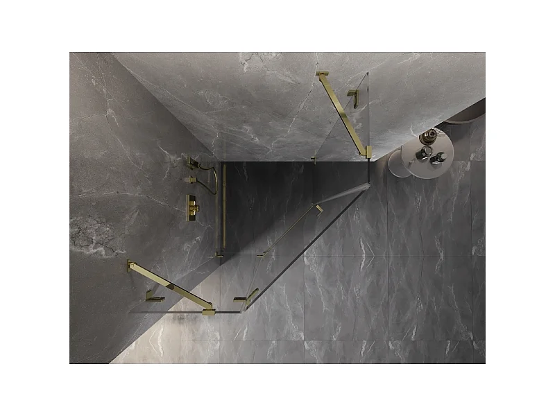 Mexen Lunar femkantet brusekabine med venstrehængslet dør 80 x 80 cm, transparent, guldfarvet - 831-080L-080P-50-00-L