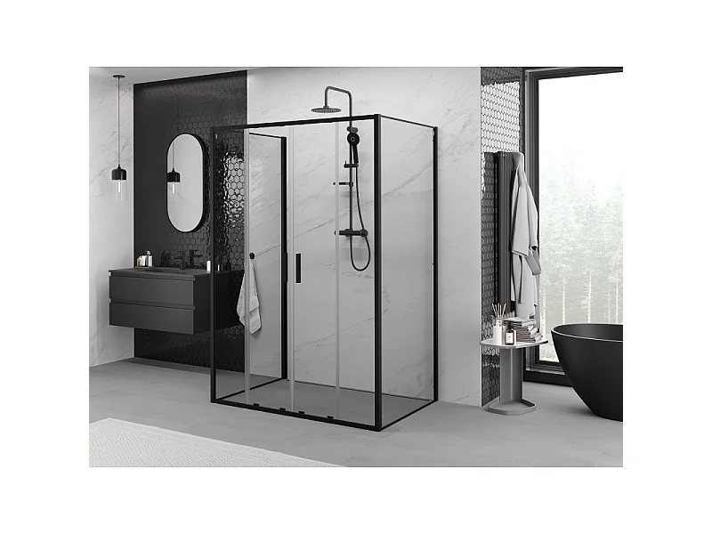 Mexen Exo-3S kabina prysznicowa 3-ścienna rozsuwana 150 x 95 cm, transparent, czarna - 8152-150-095-70-00-3S