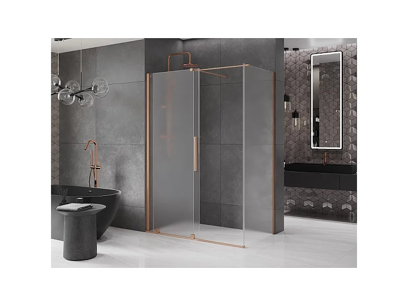 Mexen Velar schuifdouchecabine 140 x 70 cm, ijs, geborsteld koper - 871-140-070-31-65