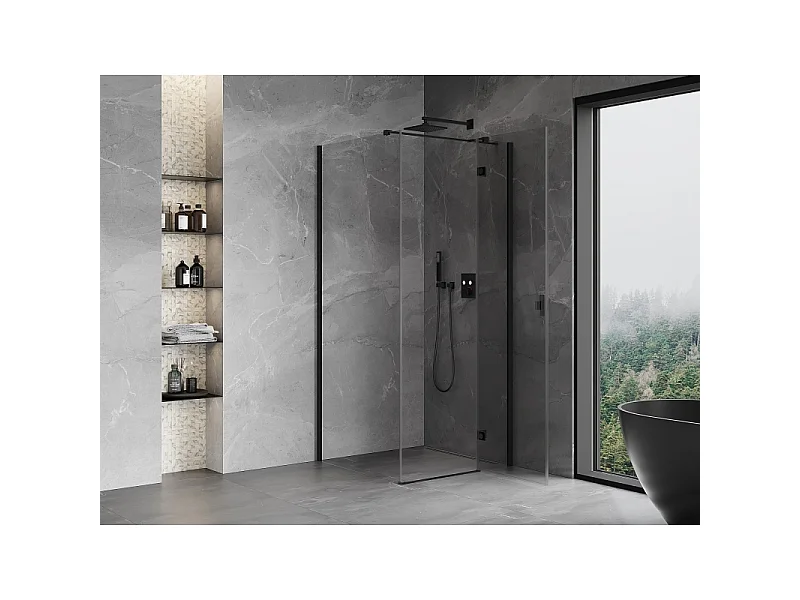 Mexen Mist-H T kabina prysznicowa uchylna prawa 70 x 70 cm, transparent, czarna - 8A5T-070-070-70-00-P