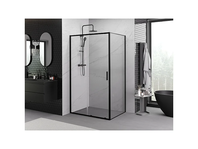 Mexen Exo schuifdouchecabine 190 x 100 cm, transparant, zwart - 8151-190-100-70-00