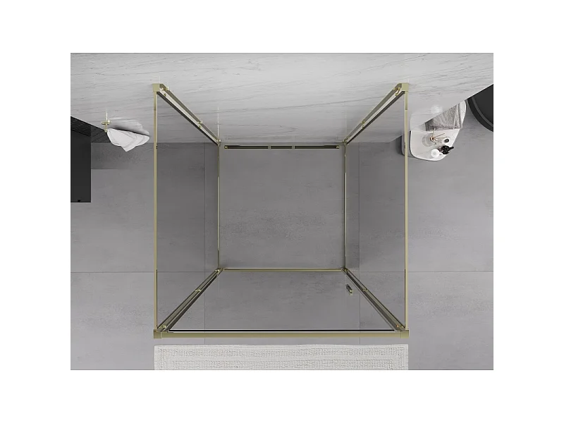 Mexen Exo-3S trodelna tuš kabina s 3 stenami, 95 x 95 cm, prozorna, zlata - 817-095-095-50-00-3S