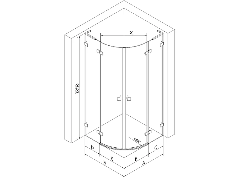 Mexen Lunar L douchecabine halfrond draaiend rechts 100 x 90 cm, transparant, kanonmetaal - 833L-100P-090L-95-00