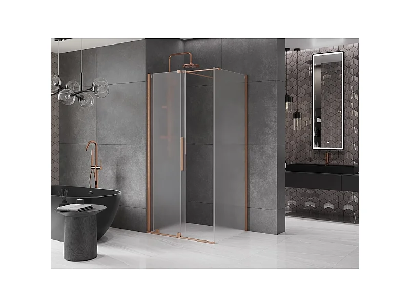 Mexen Velar douchecabine schuifdeur 90 x 80 cm, ijs, geborsteld koper - 871-090-080-31-65