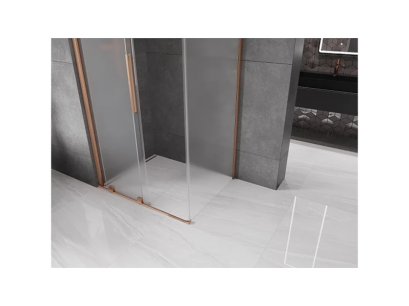 Mexen Velar douchecabine schuifdeur 90 x 80 cm, ijs, geborsteld koper - 871-090-080-31-65