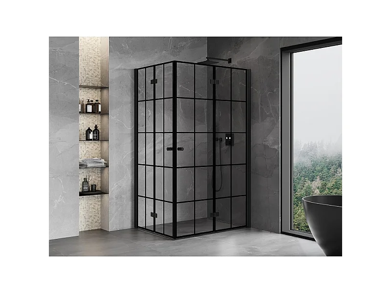 Mexen Mist-F Duo cabine de douche pliante droite 80 x 85 cm, grille noire, noir - 8A6-080L-085P-70-77