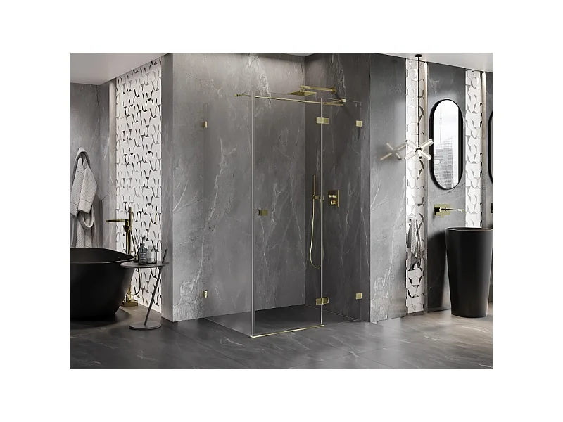 Mexen Lunar T hængslet højre brusekabine 140 x 100 cm, transparent, guld - 834T-140-100-50-00-P